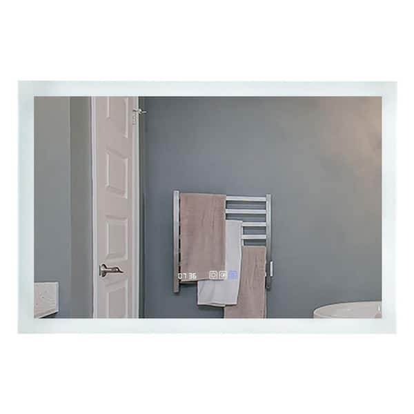 taholi 40 in. W x 24 in. H Rectangular Frameless Wall Mounted LED Bathroom Vanity Mirror with Dimmer Clock in White