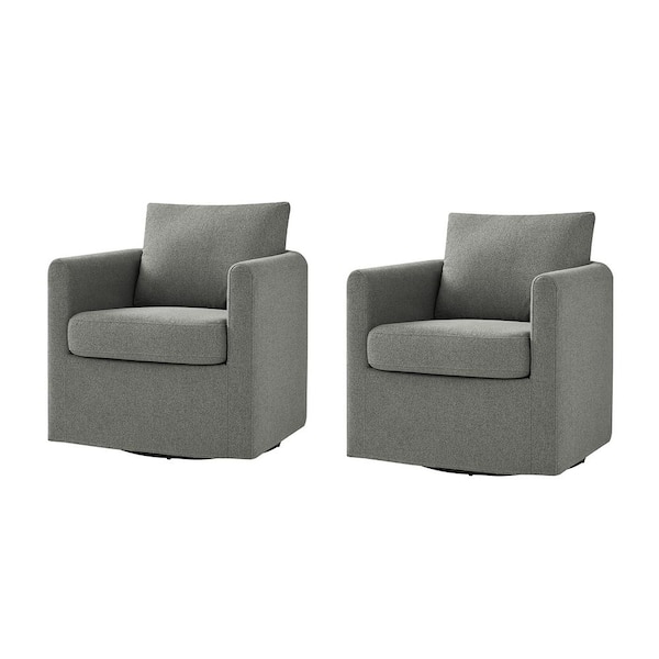 JAYDEN CREATION Christepher Grey Modern Slipcovered 360° Swivel Arm Chair (Set of 2)