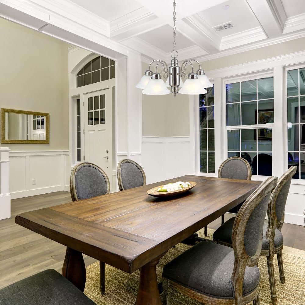 Satin Nickel 5-Light Chandelier with Alabaster Glass Shades