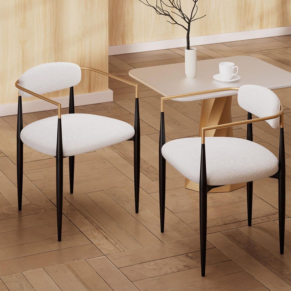 Morden Fort Modern White Boucle Cushion Seat Dining Chair
