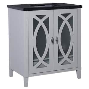 Brea 30 in. W x 22 in. D x 36 in. H Single Vanity in Light Gray with Granite Vanity Top in Black Galaxy with White Basin