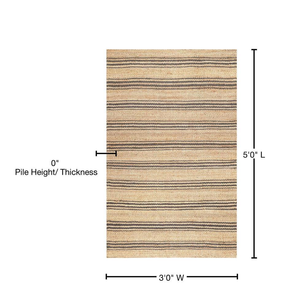 Sandy Natural Striped Jute Handmade Area Rug 3' x 5'
