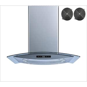 30 in. 475 CFM Convertible Island Mount Range Hood in Stainless Steel and Glass with Touch Control and Carbon Filters
