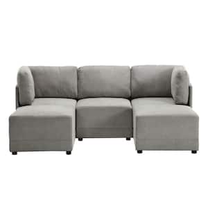 Convertible Sectional Couch 5-Piece Gray Linen Living Room Set Modular Sofa with Chaise Ottoman