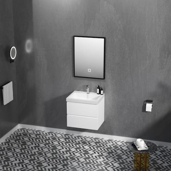 Angela 24 in. W x 18.7 in. D x 20.5 in. H Wall Mounted Floating Vanity in Glossy White with Glossy White Top