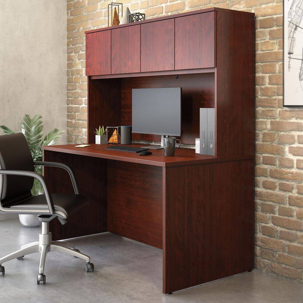 Classic Cherry Wood Grain Hutch with Adjustable Shelves and Cabinets