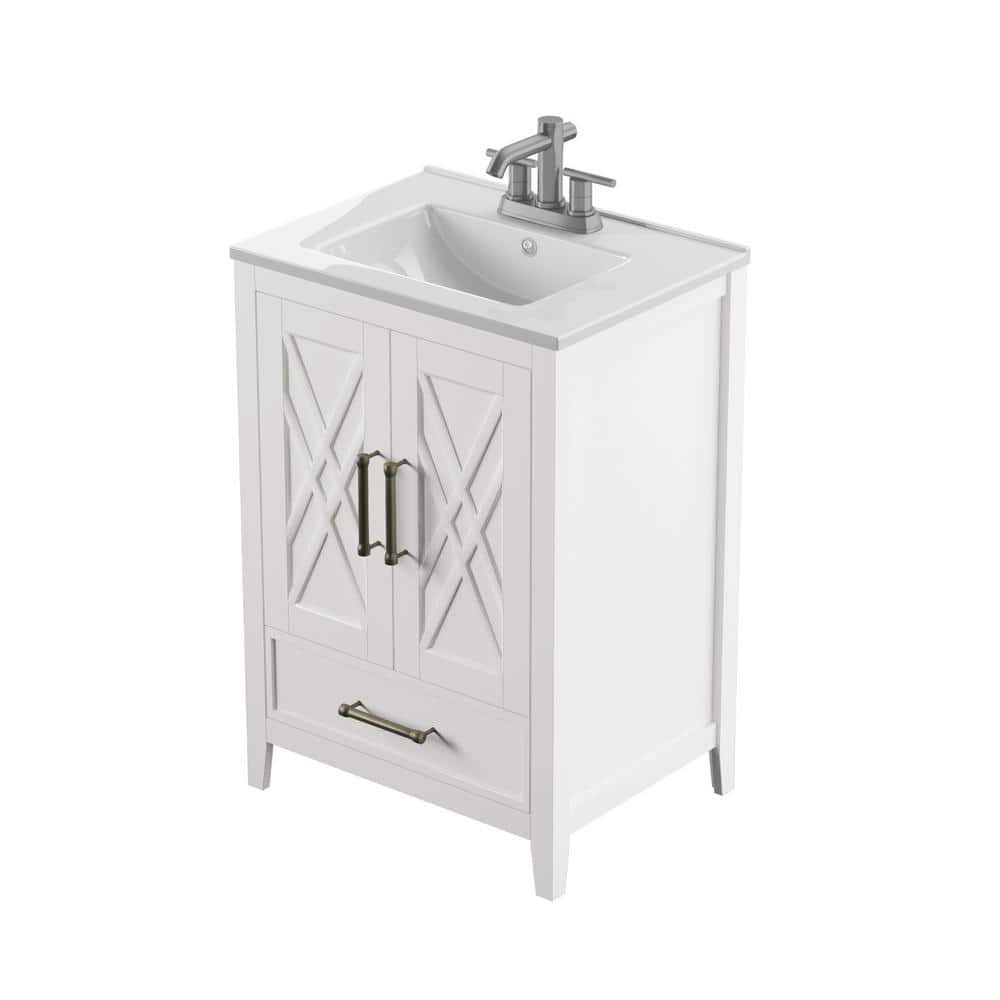White Freestanding Single Bathroom Vanity with Lower Drawer