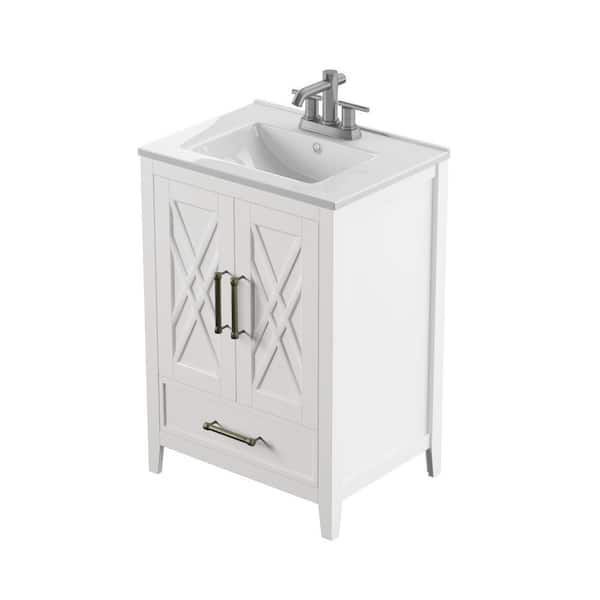 Hamilton 24 in. D x 18 in. W x 34 in. H Bath Vanity in White with Vanity Top in White and White Basin