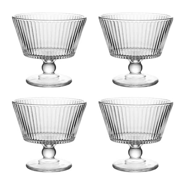 Vintage Glass Dessert Bowls 9 oz. Cup Shape Lead-Free Thickened Glassware for Ice Cream Fruit Snacks 4-Pack