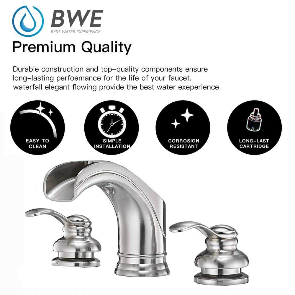 Brushed Nickel 8-Inch Waterfall Widespread 2-Handle Bathroom Faucet