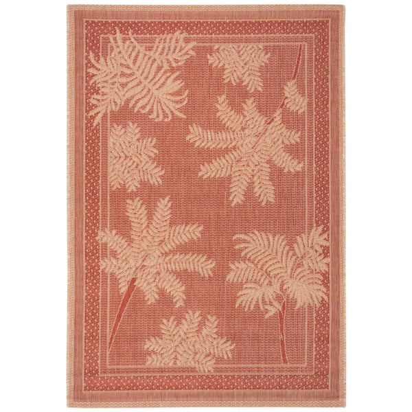 SAFAVIEH Courtyard Terracotta/Natural 4 ft. x 6 ft. Border Indoor/Outdoor Patio  Area Rug