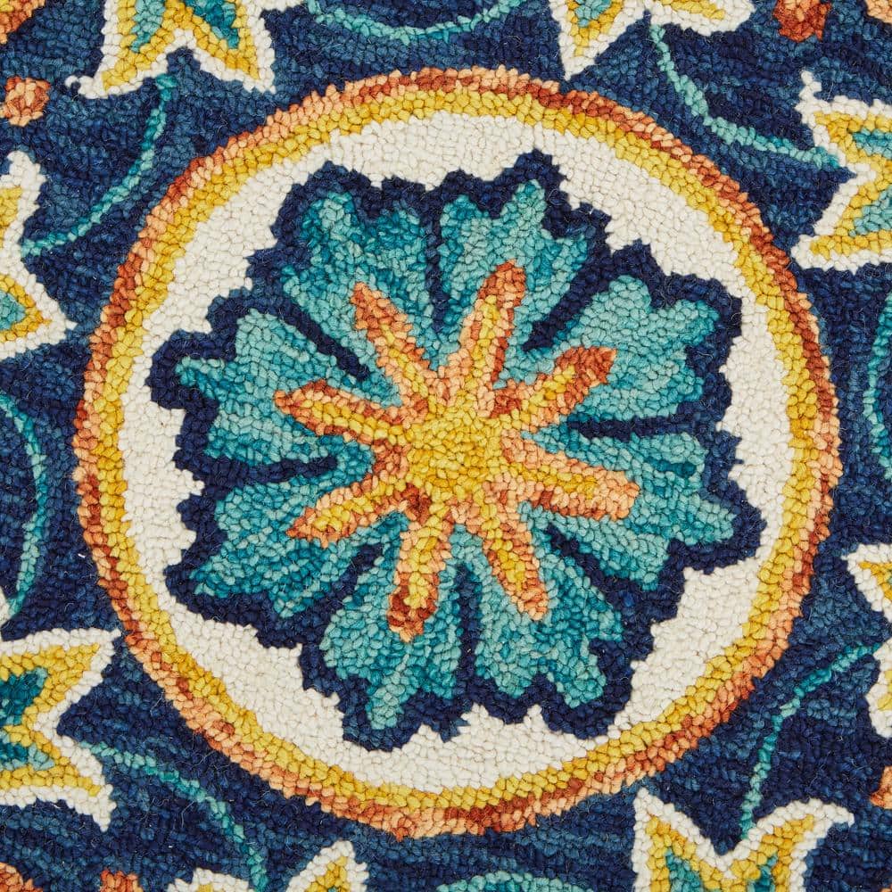 Handmade Tufted Blue Wool Medallion Round Rug, 4 Feet