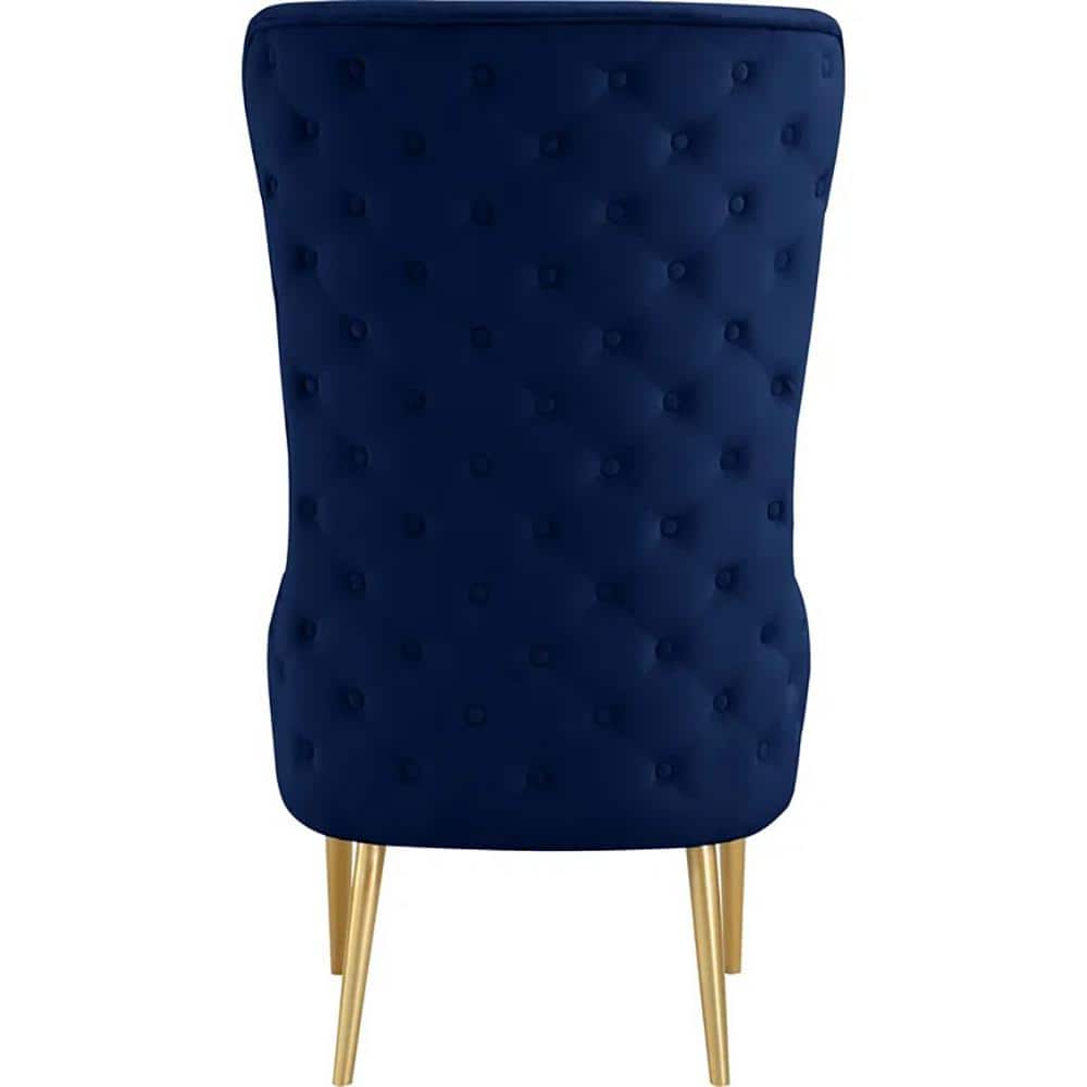 Regal Navy Tufted Velvet High Back Accent Chair with Gold Chrome Legs