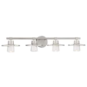 Beacon Avenue 32.5 in. 4-Light Brushed Nickel LED Vanity Light with Clear Seeded Glass Shades