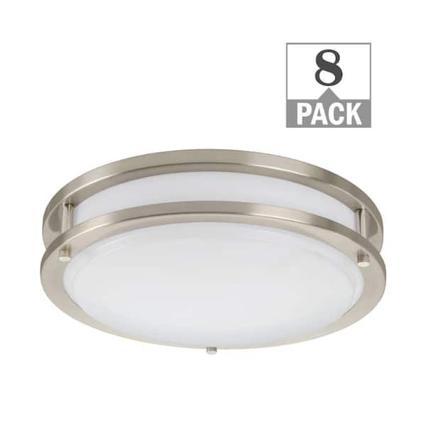 11 in. Brushed Nickel Orbit LED Flush Mount Ceiling Light 1000 Lumens 3000K 4000K 5000K Dimmable (8-Pack)