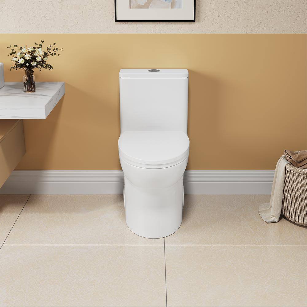 Glossy White Ceramic Elongated Dual Flush One-Piece Toilet