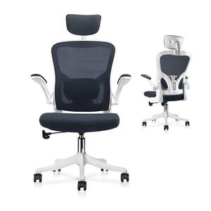 White Upholstered Mesh Ergonomic Home Task/Office Chair with Adjustable Height/Headrest and Armrest with Lumbar Support