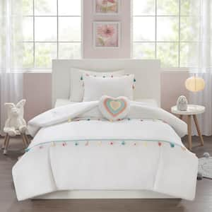 Tanya 4-Piece White Full/Queen Tassel Comforter Set