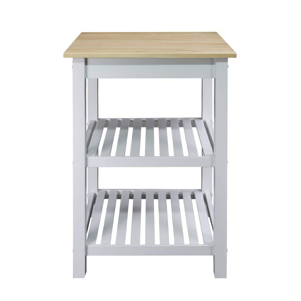 White Kitchen Island with American Hardwood Top and Shelves