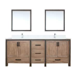 Ziva 80 in W x 22 in D Rustic Barnwood Double Bath Vanity, White Quartz Top, Faucet Set and 30 in Mirrors