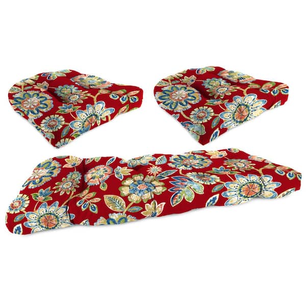 Jordan Manufacturing 44 in. L x 18 in. W x 4 in. T Daelyn Cherry Outdoor Rectangular Wicker Cushion Set with 1 Bench and 2 Seat Cushions