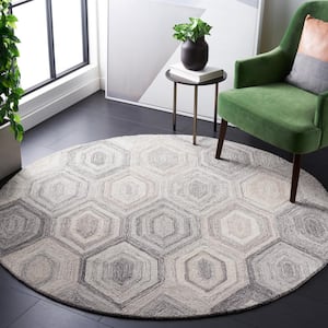 Abstract Natural/Gray 6 ft. x 6 ft. Abstract Geometric Round Area Rug