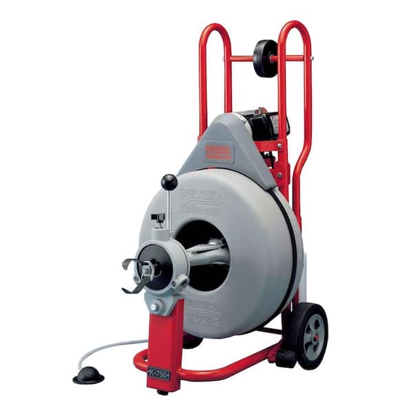RIDGID K-750 Drain-Cleaning Machine with C-75 Cable with 2 in. 3 in. and 4 in. Double Cutter 1 3/4 in. Spade Cutter, and Gloves