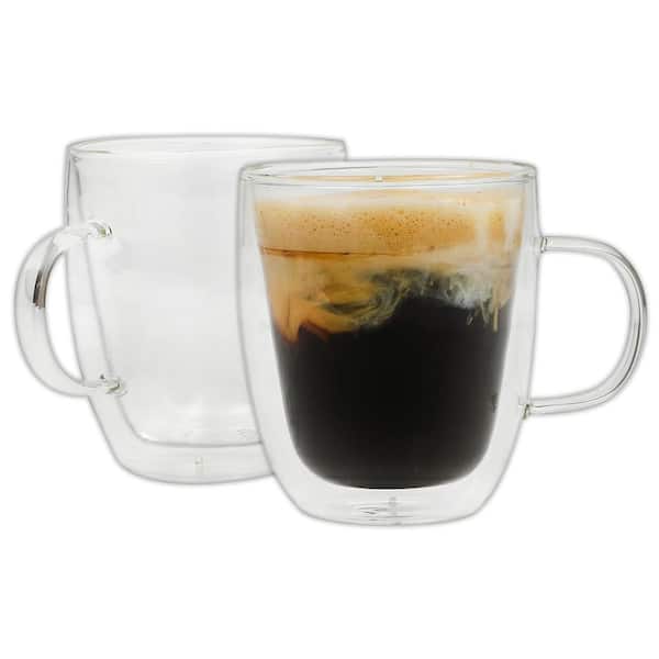 Retro Machiatto 2 piece 16 Ounce Double Wall Insulated Glass Mug Set
