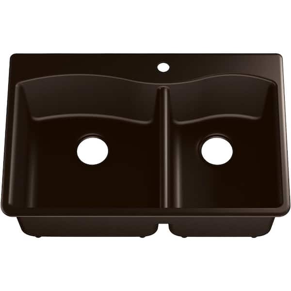 KOHLER Kennon Undermount/Drop-In Neoroc Granite Composite 33 in. 1-Hole Double Bowl Kitchen Sink in Matte Brown