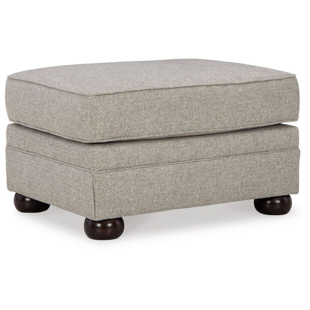 Beige Herringbone Upholstered Ottoman with Bun Legs