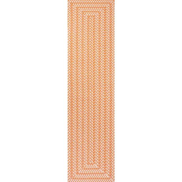 Chevron Orange/Cream 2 ft. x 8 ft. Modern Concentric Square Indoor/Outdoor Area Rug