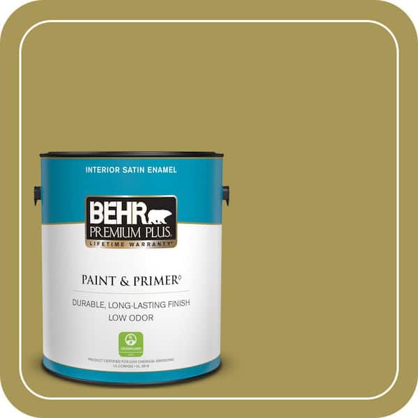 BEHR PREMIUM PLUS 1 gal. #390D-6 Spring Moss Satin Enamel Low Odor Interior Paint & Primer