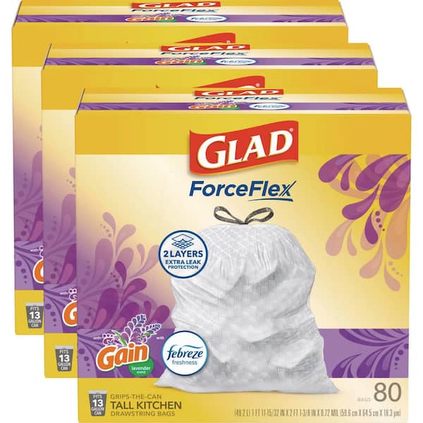 24 in. x 27.38 in. 13 Gal. 0.95 mil White OdorShield Tall Kitchen Drawstring Trash Bags (80-Bags/Box, 3-Boxes/Carton)