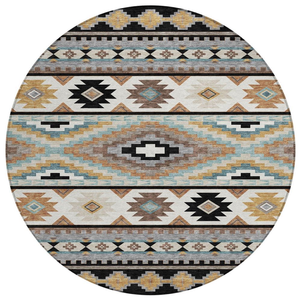 Chantille Machine Washable Indoor/Outdoor Abstract ACN2539 Black 8 ft. x 8 ft. Round Rug price history on PriceWatchPro