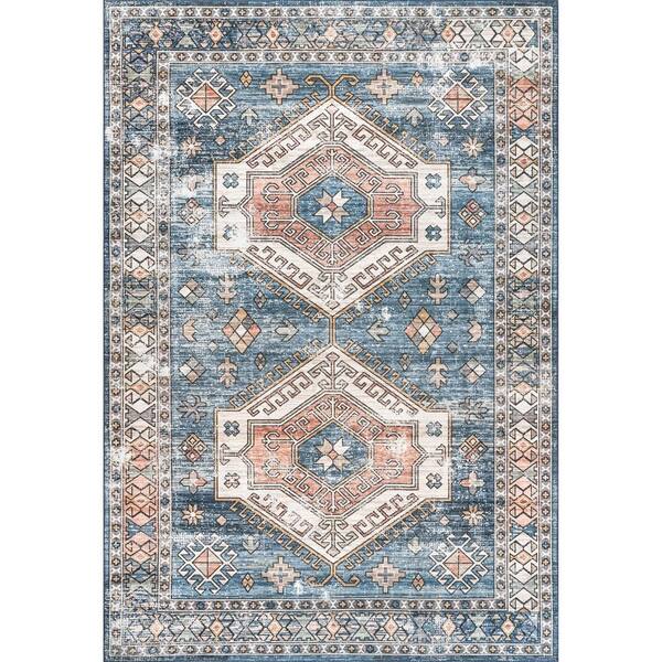 nuLOOM Mae Machine Washable Tribal Motif Blue 5 ft. x 8 ft. Indoor Area