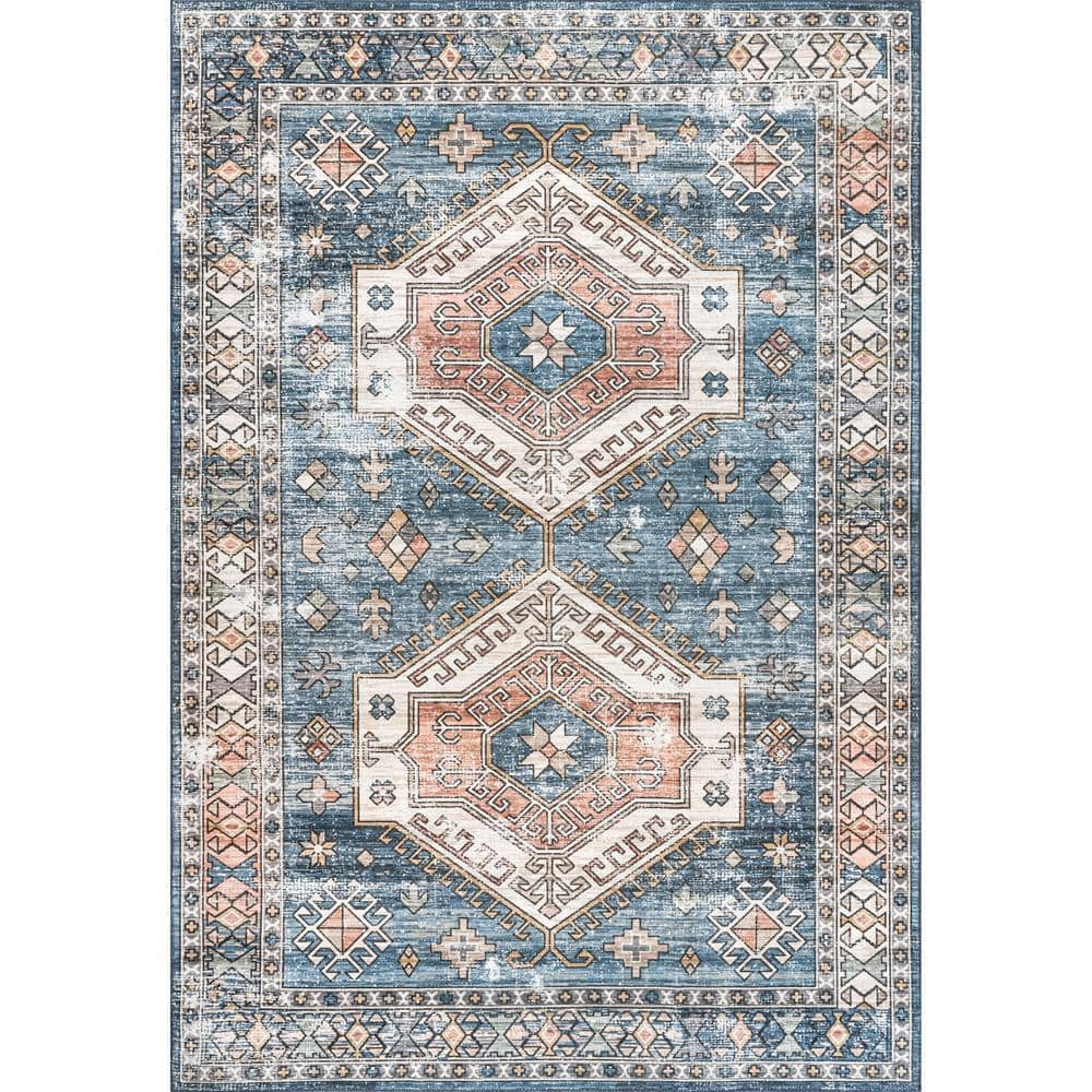 nuLOOM Mae Machine Washable Tribal Motif Blue 8 ft. x 10 ft