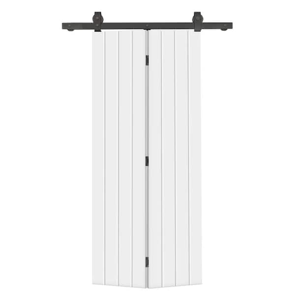 CALHOME 22 in. x 80 in. Hollow Core White Painted MDF Composite Bi-Fold Barn Door with Sliding Hardware Kit