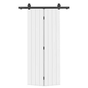 24 in. x 80 in. Hollow Core White Painted MDF Composite Bi-Fold Barn Door with Sliding Hardware Kit