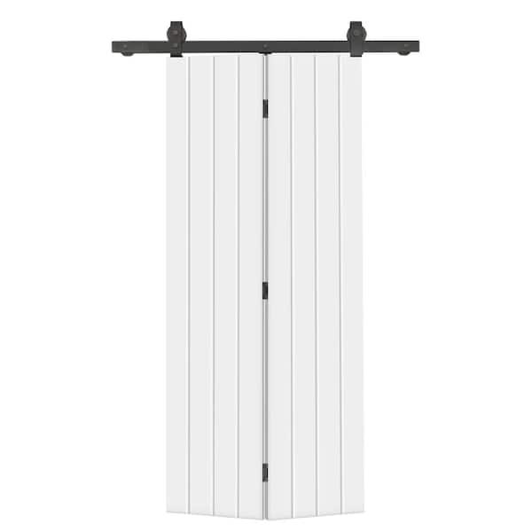 CALHOME 32 in. x 80 in. Hollow Core White Painted MDF Composite Bi-Fold Barn Door with Sliding Hardware Kit