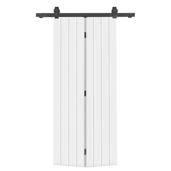 CALHOME 26 in. x 84 in. White Painted MDF Modern Bi-Fold Barn Door with Sliding Hardware Kit