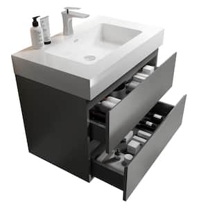 Alice 30.00 in. W x 18.10 in. D x 25.20 in. H Single Sink Wall Mounting Bath Vanity in Gray with White Top