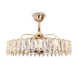 25.6in. 8-Light Crystal Chandelier, Gold Caged Ceiling Fan with Light Reversible DC Motor for Bedroom Kid's Room