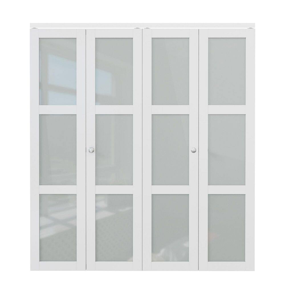 72 in. x 96 in. 3-Lite Frosted Glass Solid Core White Finished Glass Closet Bi-Fold Door with Hardware price history on PriceWatchPro
