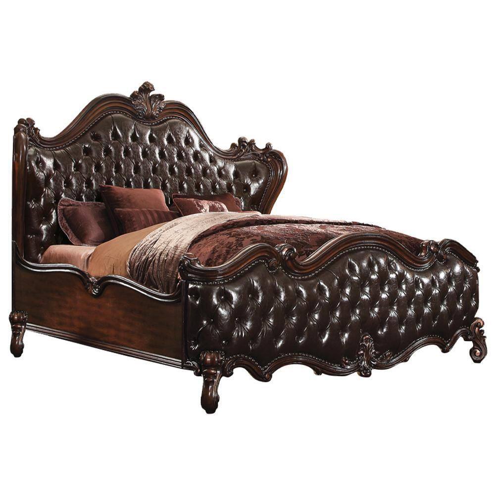 Cherry Oak California King Bed with Tufted Upholstered Headboard