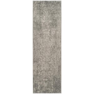 Evoke Silver/Ivory 2 ft. x 5 ft. Distressed Border Medallion Runner Rug