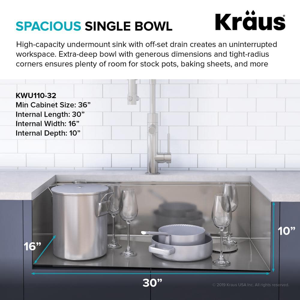 Kore 32-Inch Stainless Steel Drop-In Single Bowl Kitchen Sink with Accessories
