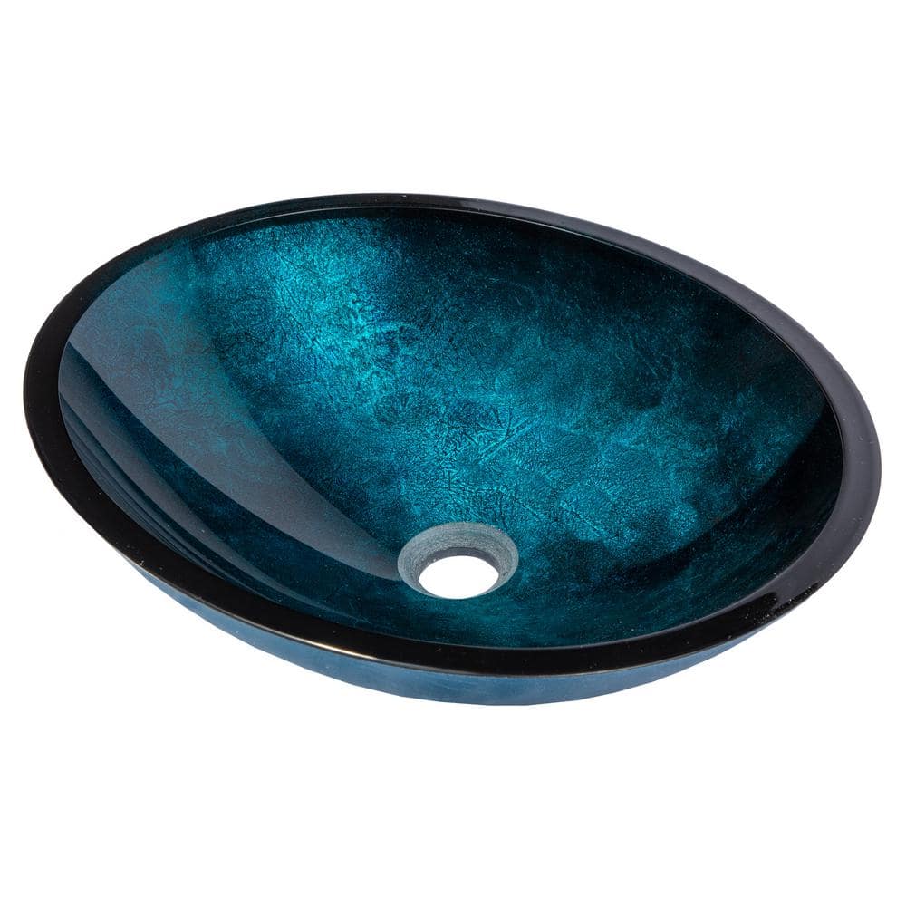 Turquoise Blue Oval Glass Above-Counter Vessel Sink