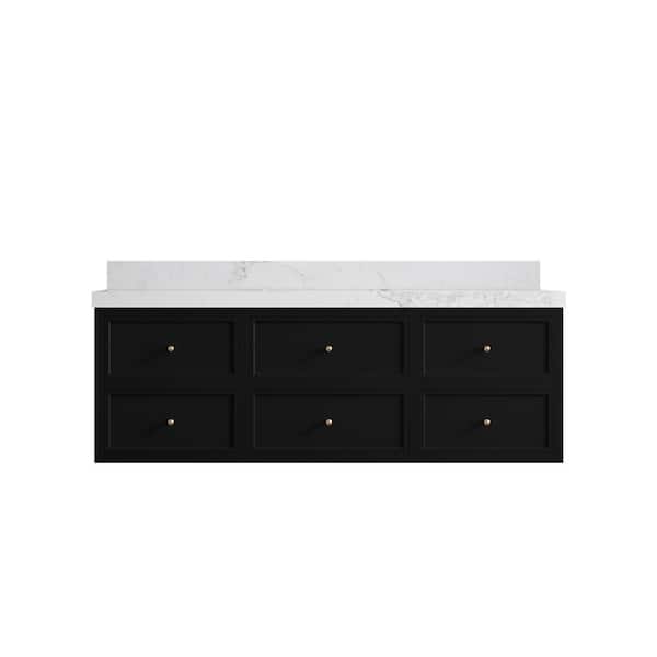 Willow Collections Roswell 60 in. Single Sink Freestanding Black Bath Vanity with Calacatta Nuvo Qt. Top Unassembled