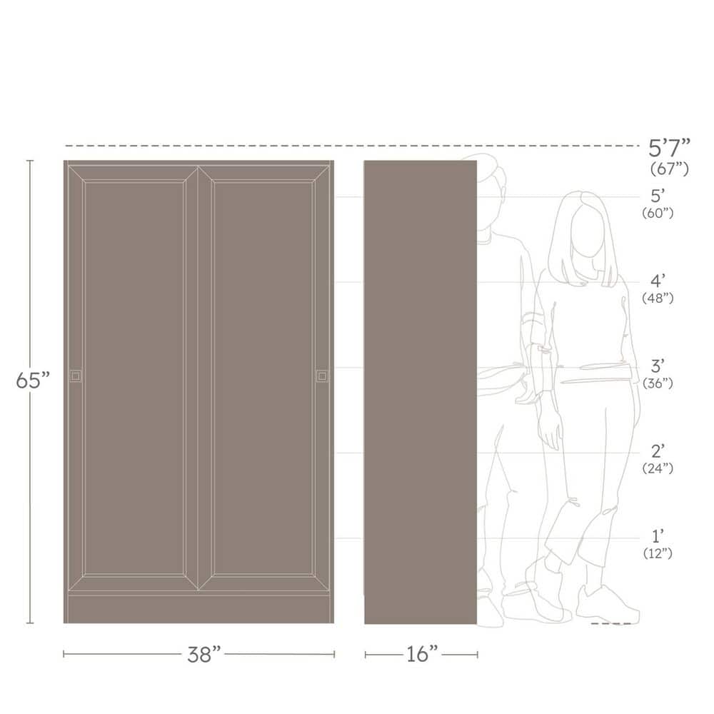 Elite Plus White 65 in. Accent Cabinet Office Storage Cabinet with 4 Adjustable Shelves and Sliding Doors