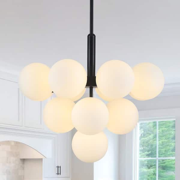 ZJVAIVE 13-Light Black Round Pendant Light Hanging Linear Chandelier Lighting with Glass Shade for Kitchen Island